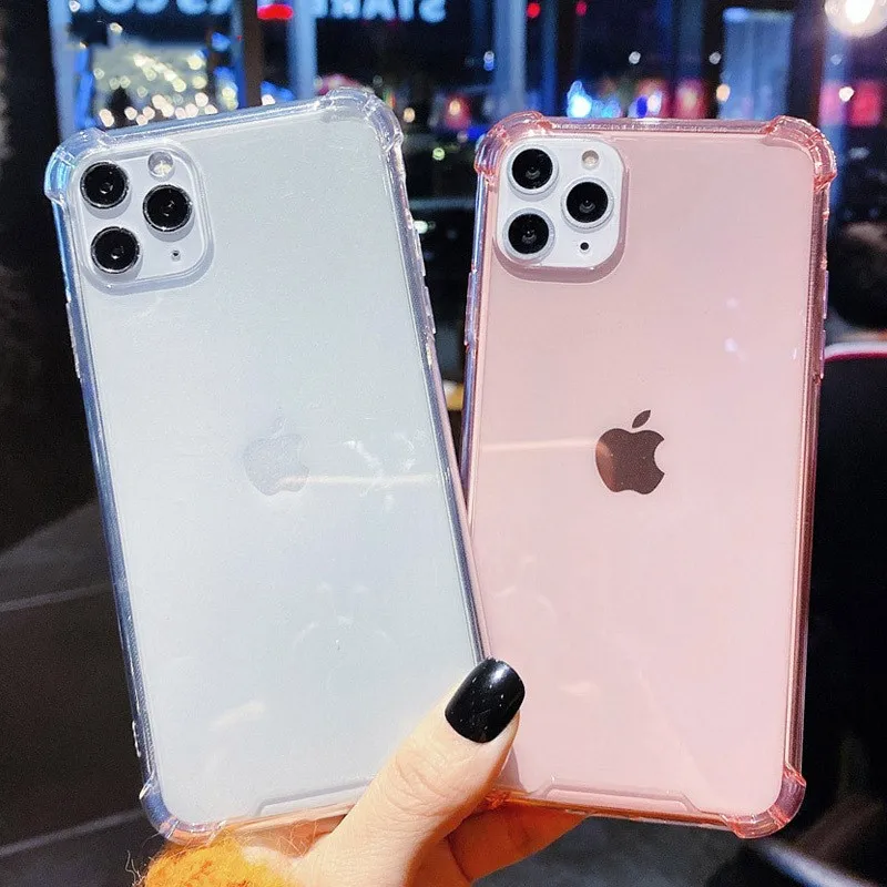 

HOCAYU Bumper Clear Shockproof Soft Phone Case for IPhone 11 Pro Max XR Xs Max Solid Candy Color Case for IPhone 12 6 6s 7 8Plus