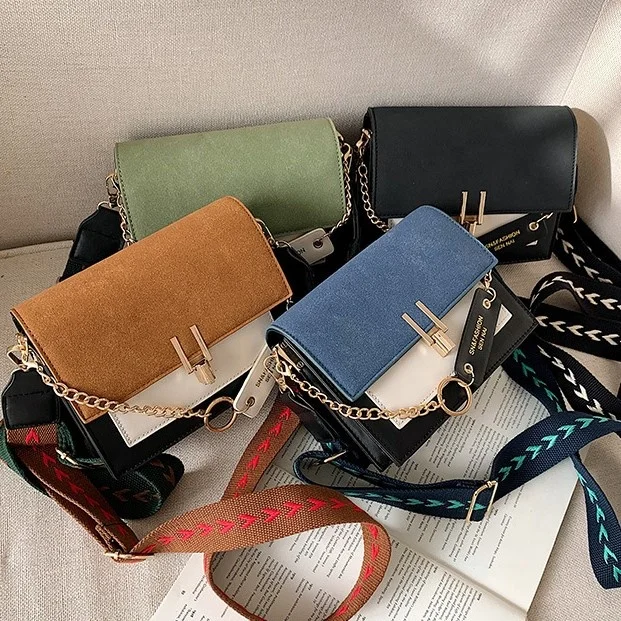 

Spring new style wide shoulder strap embroidery trend fluffy PU chain one-shoulder western style casual messenger female bag, Blue,green,brown,black