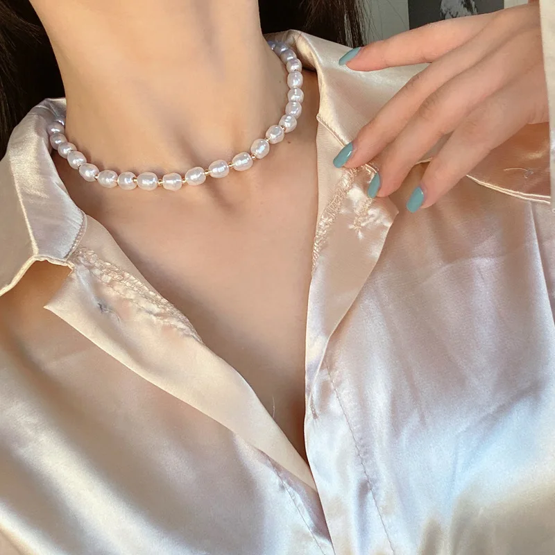 

Factory New Trend Fashion Pearl Chain Necklace Clavicle Chain Stainless Steel Gold Plated Necklace For Women