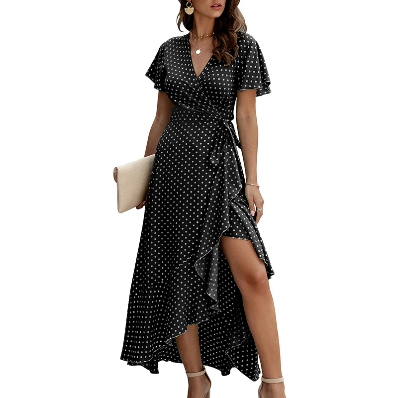 

New Design Ladies Long Dress Summer Yellow Ruffle Wraps Maxi Dresses Women