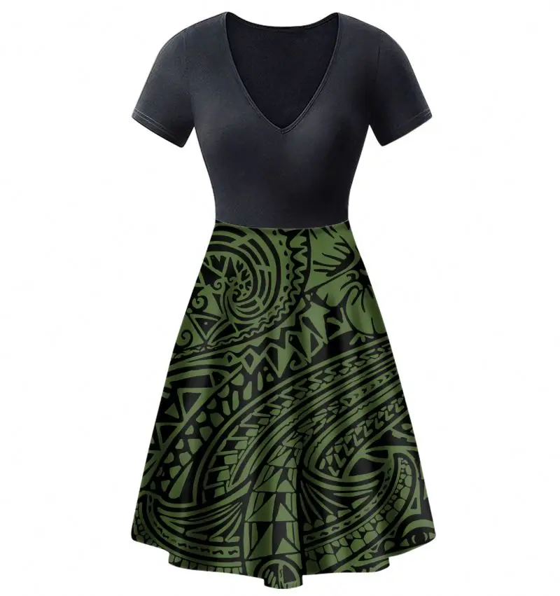 

Fashionable Polynesian Traditional Tribal Print Girls' Beautiful Dress Milk Fabric Breathable Plus Size Women Casual Dresses, Customized color dress