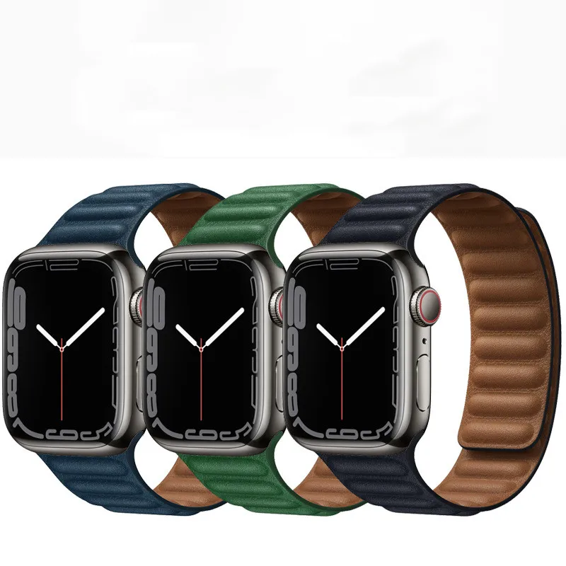 

Genuine Leather Loop For Apple Watch 38mm 42mm 45mm Band For iWatch Series 7 6 SE 5 4 3 Adjustable Magnetic Strap 41mm 40mm 44mm