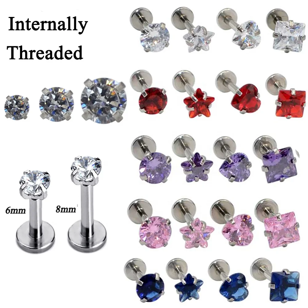 

40pcs/Box Steel Clear Zircon Stone Labret Piercing Star Ear Studs Lip Helix Earring Heart Ring Cartilage Tragus Piercing Jewelry