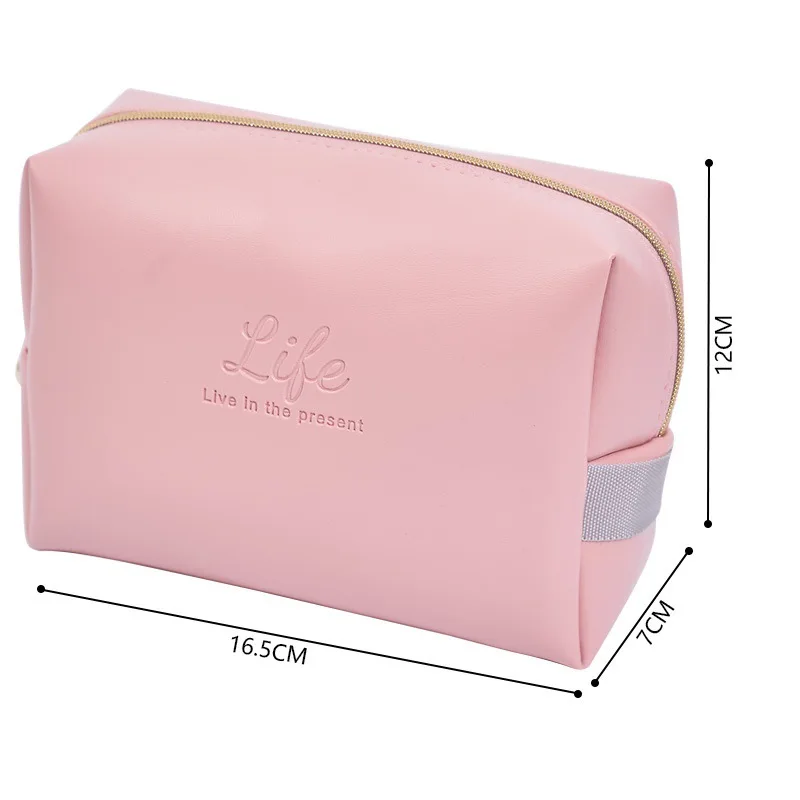 

Modesty Luxury Wholesale Custom Logo Promotional Women PU Makeup Leather Cosmetic Bag with Zipper, Green,gray,pink