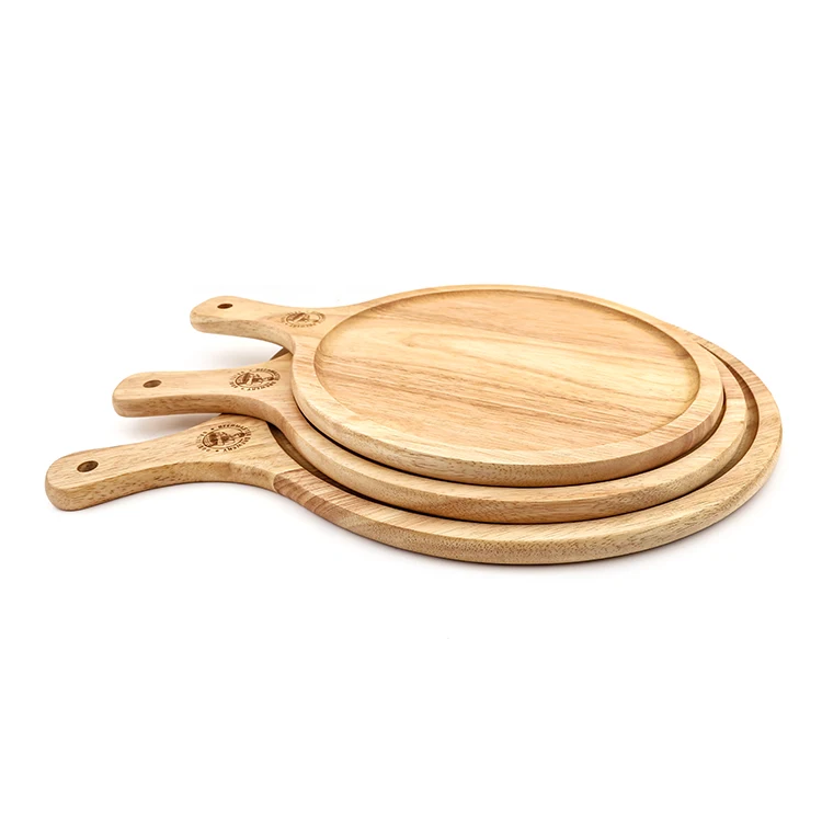 Wholesale Custom Logo Nordic Style Acacia Bread Cutting Pizza Boards With Handle Round Wooden Pizza Tray