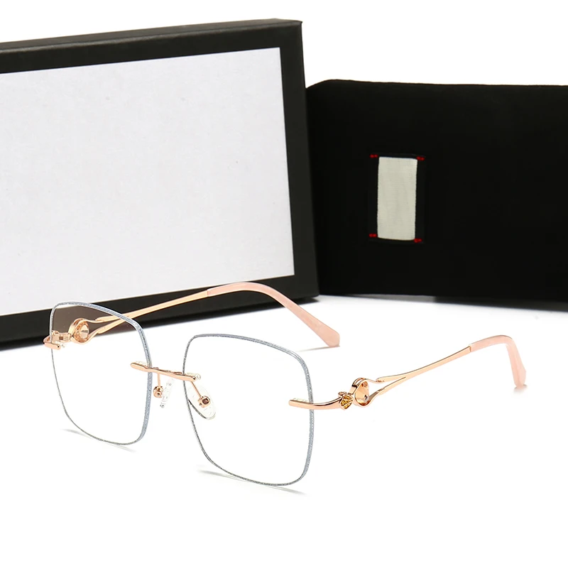 

2021 Rimless glasses women square metal fashion clear frameless anti blue light eyeglasses for ladies