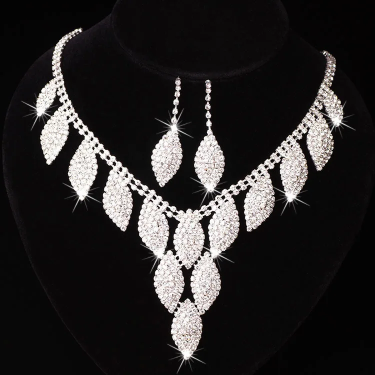 

2- Piece Jewelry Set for Women, Diamond Necklace & Dangle Earrings Set, Shiny Silver Jewelry Set for Wedding Party Jewelry, Picture