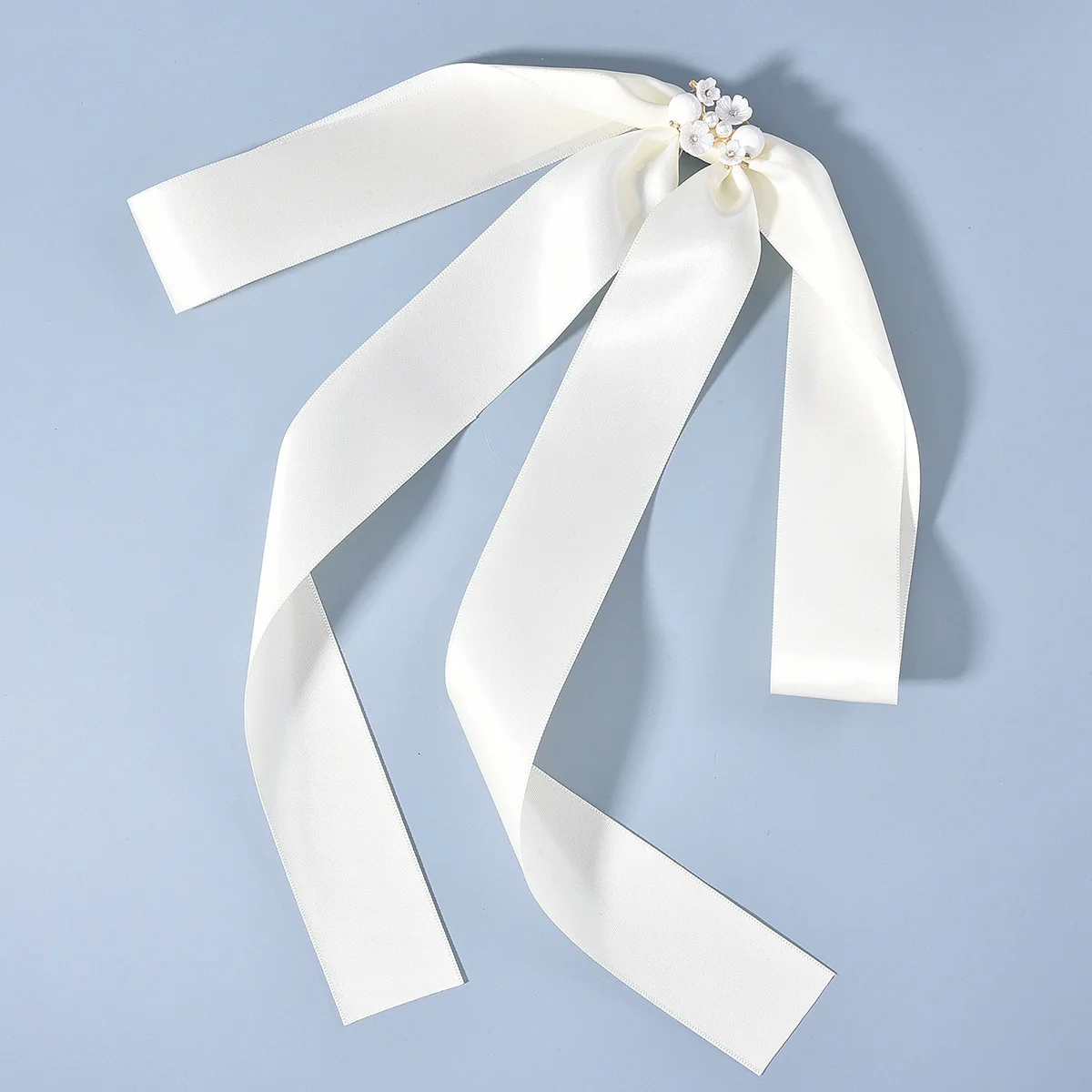 

Jachon Simple white satin bow tiara bridal veil wedding dress accessories, As picture