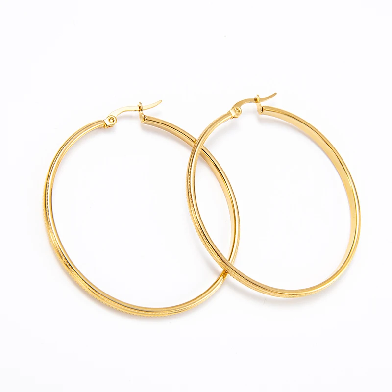 

Fine Jewelry Stainless Steel Pattern Round Hoop Earrings Vintage Shaped Beaded Line Texture Circle Earring For Women