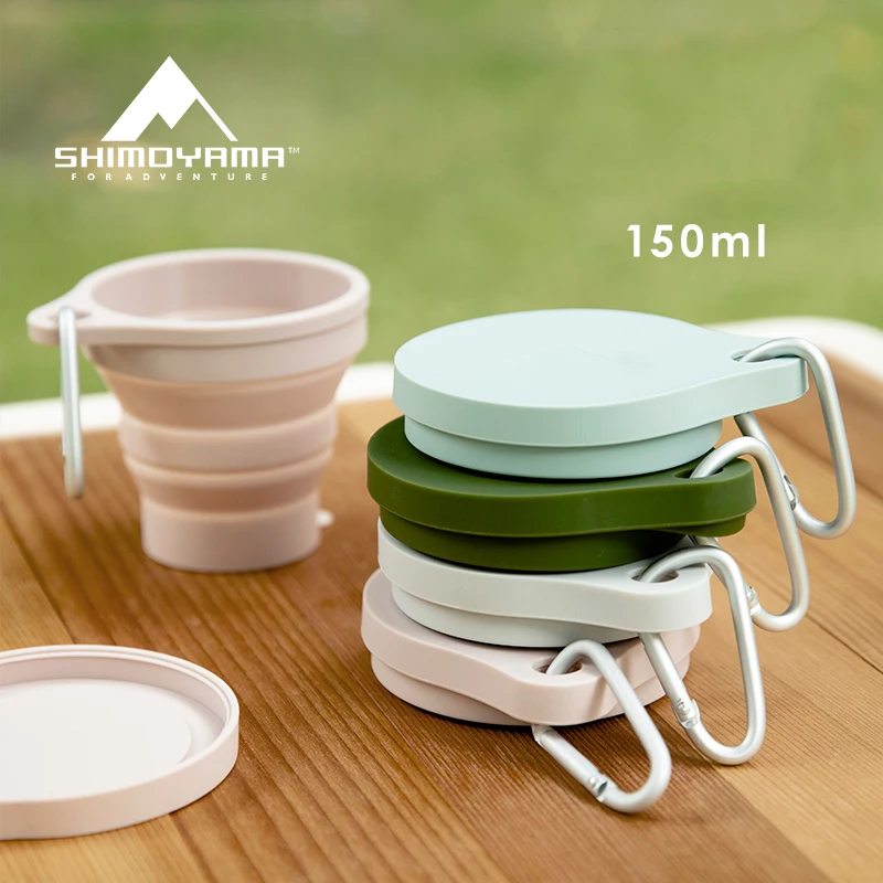 

SHIMOYAMA Silicone Collapsible Travel Cup Portable Mini Folding Camping Coffee Cup with Lids, Light gray and dark green