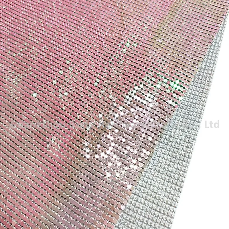 

Top Fashion Apparel Textile Metal Mesh Aluminum Chainmail Metallic Sequin Mesh Fabric For Bags Clothing