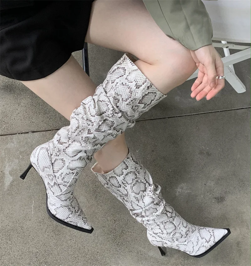 

Dropshipping Custom Logo Designer High Heels Cowboy Boots Women Snake-Pattern Pointed-Toe-Heeled Over-Knee Western Style