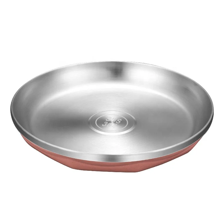 

Reusable dishware stainless steel plates set serving dinner dishes round camping charger matel plates, Silver