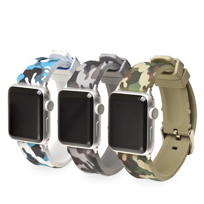 

Camouflage silicone watch strap bracelet Wrist belt watch bands metal buckle for apple watch band