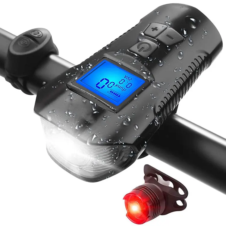 

Outdoor Night Riding 5 Mode Waterproof Multi Function Bike Light Front USB Led Bicycle Light With Spedometer, Black
