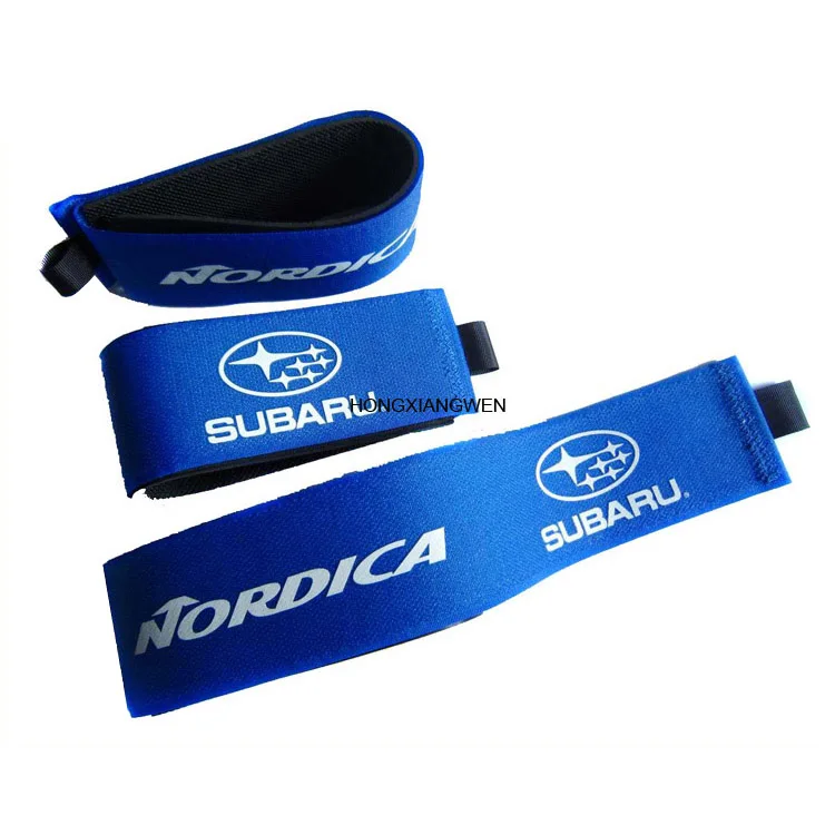 

Custom Deluxe Rubber Alpine Skiing Hook Loop Ski Straps, Available in red, black, white, blue, any pms color is ok.