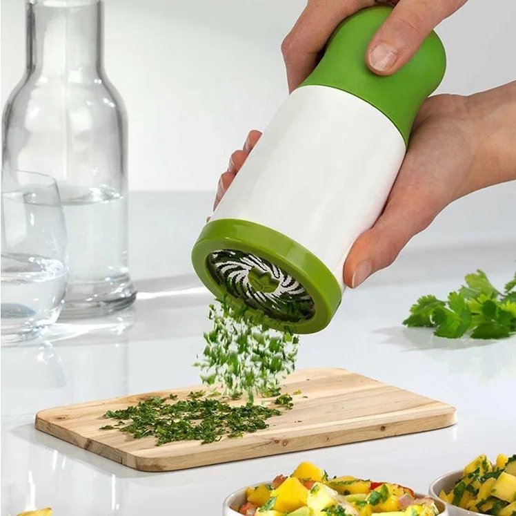 

Vegetable Chopper Food Herb Mill Cutter Mince Stainless Steel Blades Slicer Dicer Cutter Condiment Grater Spice, Green