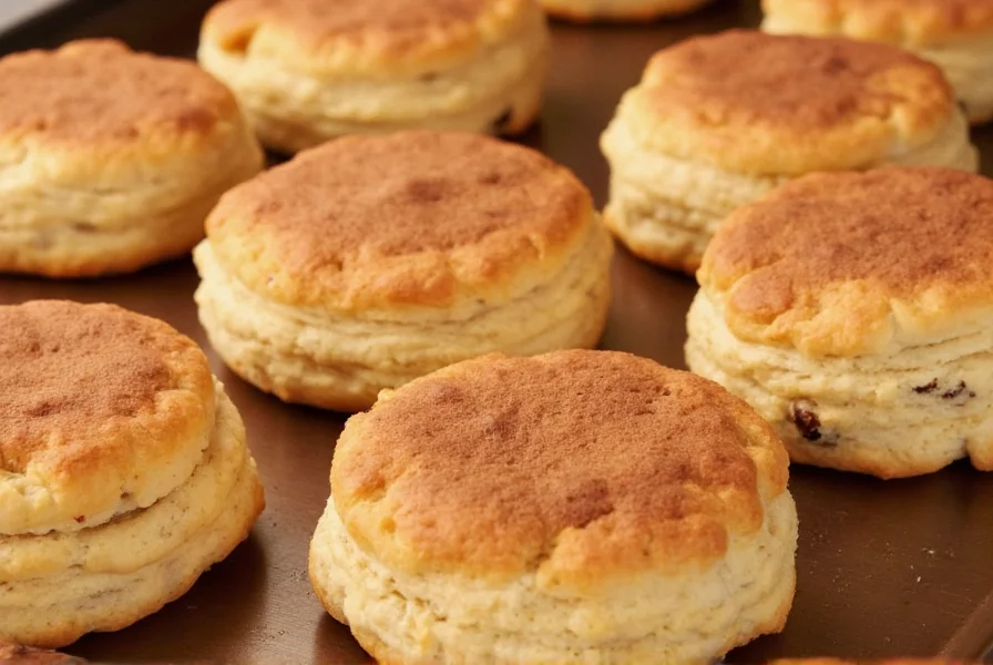 Hardee's restaurant counter display showing multiple cinnamon raisin biscuits arranged in bakery case with visible cinnamon sugar coating