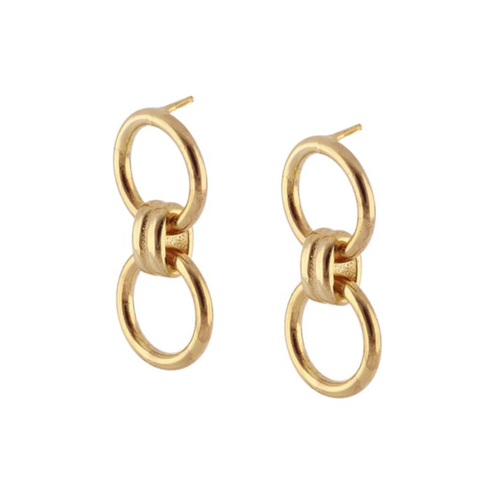 

simple silver jewelry 18k gold plated studs 925 sterling silver double circle knot stud earrings