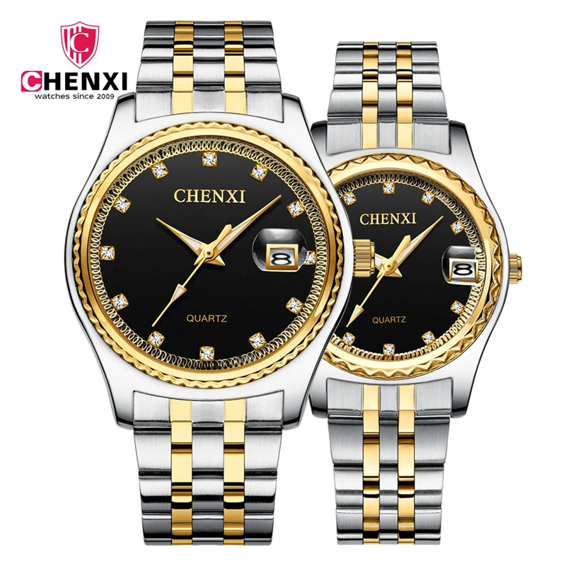 

CHENXI 8204 Brand Lover's Wrist Watch Luxury Stainless Steel Belt Waterproof Date Clock Crystal Women Men Couple Quartz Watches, 3 colors
