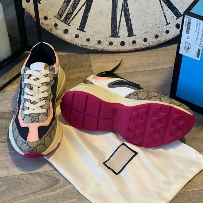 
2020 new double G color matching presbyopia old shoes female ins retro thick-soled inner increase couple casual sports shoes 