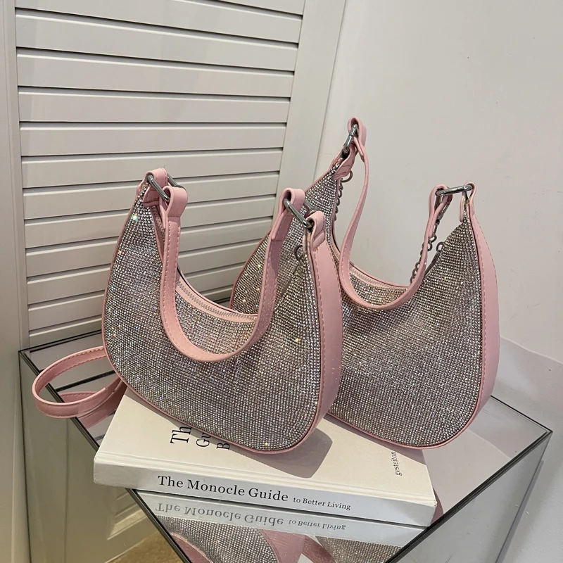 

2022 Big and Small Bling Rhinestone Underarm Bag Mommy and Me Diamond Purse Shoulder Bag For Lady, 5colors