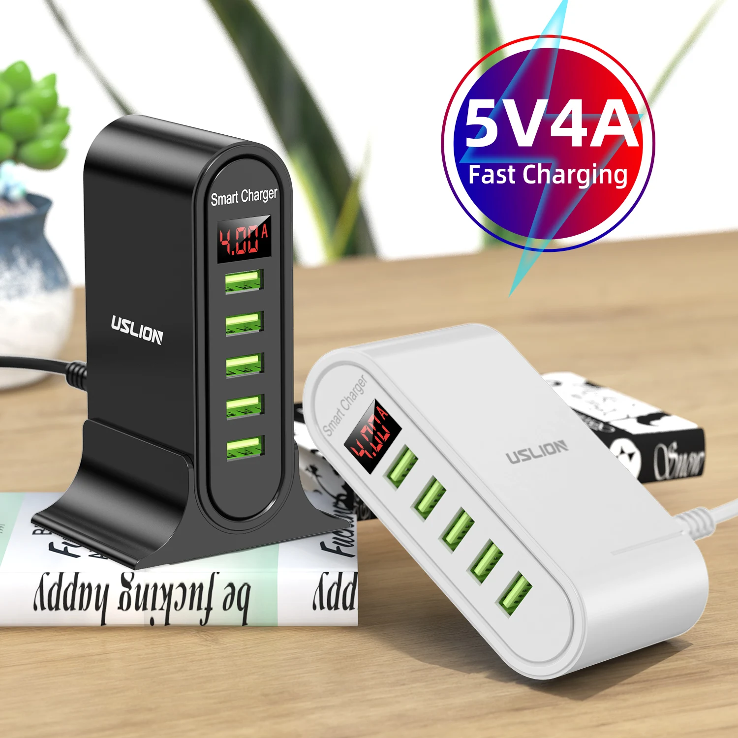 

USLION 5 Port USB Charger For Xiaomi LED Display Multi USB Charging Station Universal Phone Desktop Wall Home EU US UK Plug
