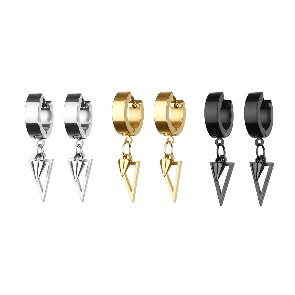 

Hiphop Punk Triangle Pendientes Stainless Steel Men Mini Hoop Drop Earrings