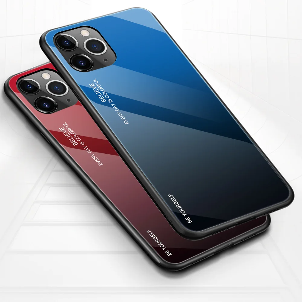 

Luxury Tempered Glass Gradient Phone Case Soft TPU Phone Case For iPhone 11/11Pro/11 Pro Max