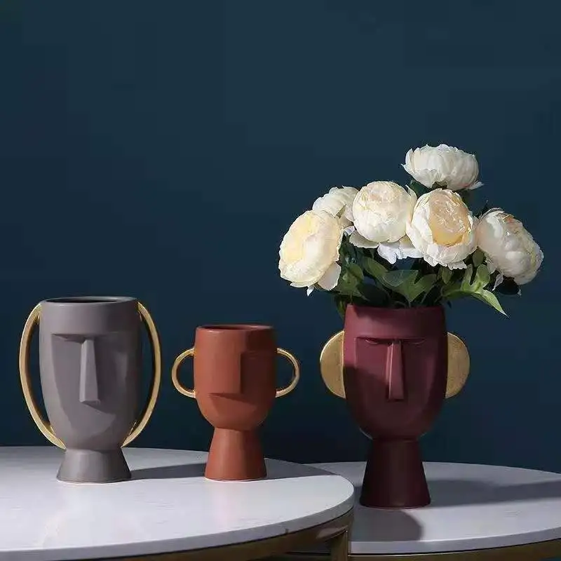 

VILEAD Ceramic Head Shape Flower Pots Figurines Modern Face Vases for Interior Decor Nordic Flowerpot Home Living Room Sculpture