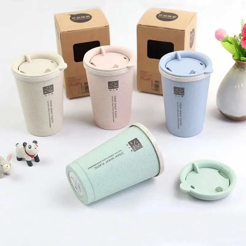 Wholesale custom biodegradable mug wheat straw reusable coffee cup with lid