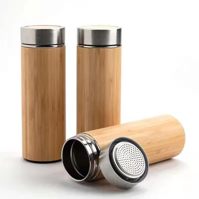 

CL384 Portable Coffee Cup Leak-Proof Bamboo Travel Mug Stainless Steel Vacuum Flask Double-layer Insulated Bamboo Shell Cup, Natural