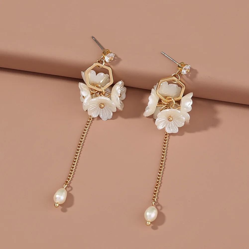 

Ins fashion long tassel 5 fresh flower cluster earrings trendy jewelry earrings for ladies, As picture