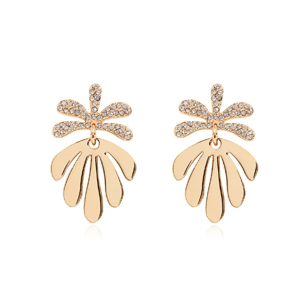 

JUHU New gold silver diamond-embedded leaf fashion alloy ear buckle simple cute earrings classic metal alloy jewelry for women