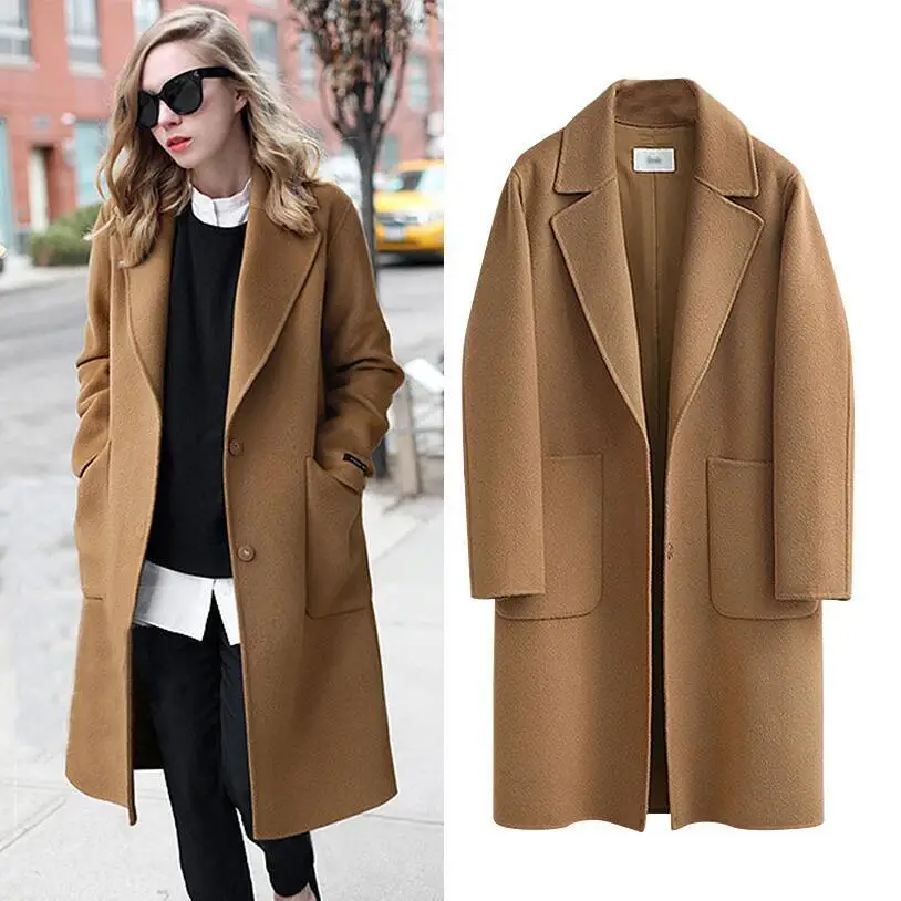 

Autumn and winter double-sided woolen women's new woolen coat long loose woolen coat Jacket