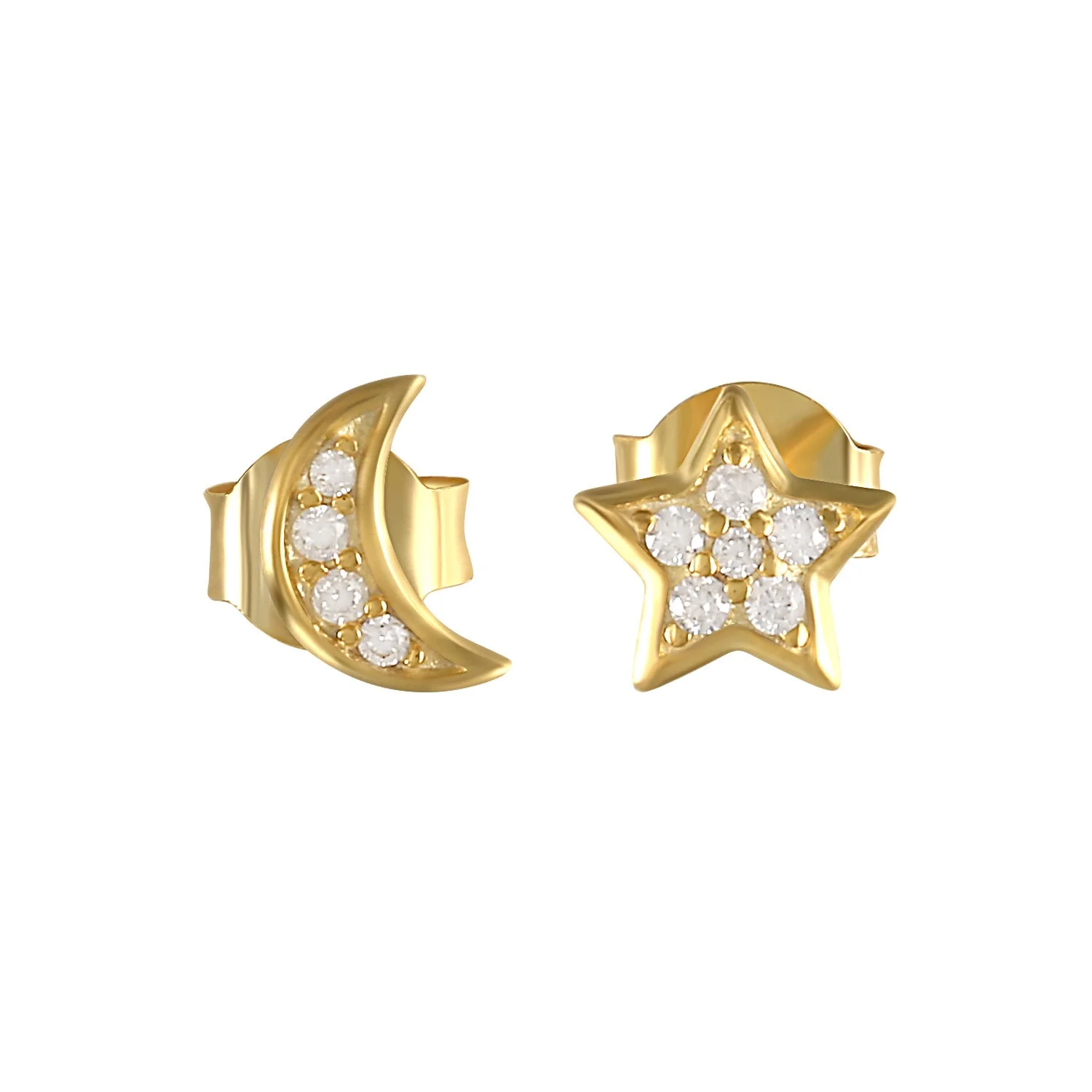 

925 Sterling Silver Moon Star Diamond Stud Earrings Delicate silver jewelry