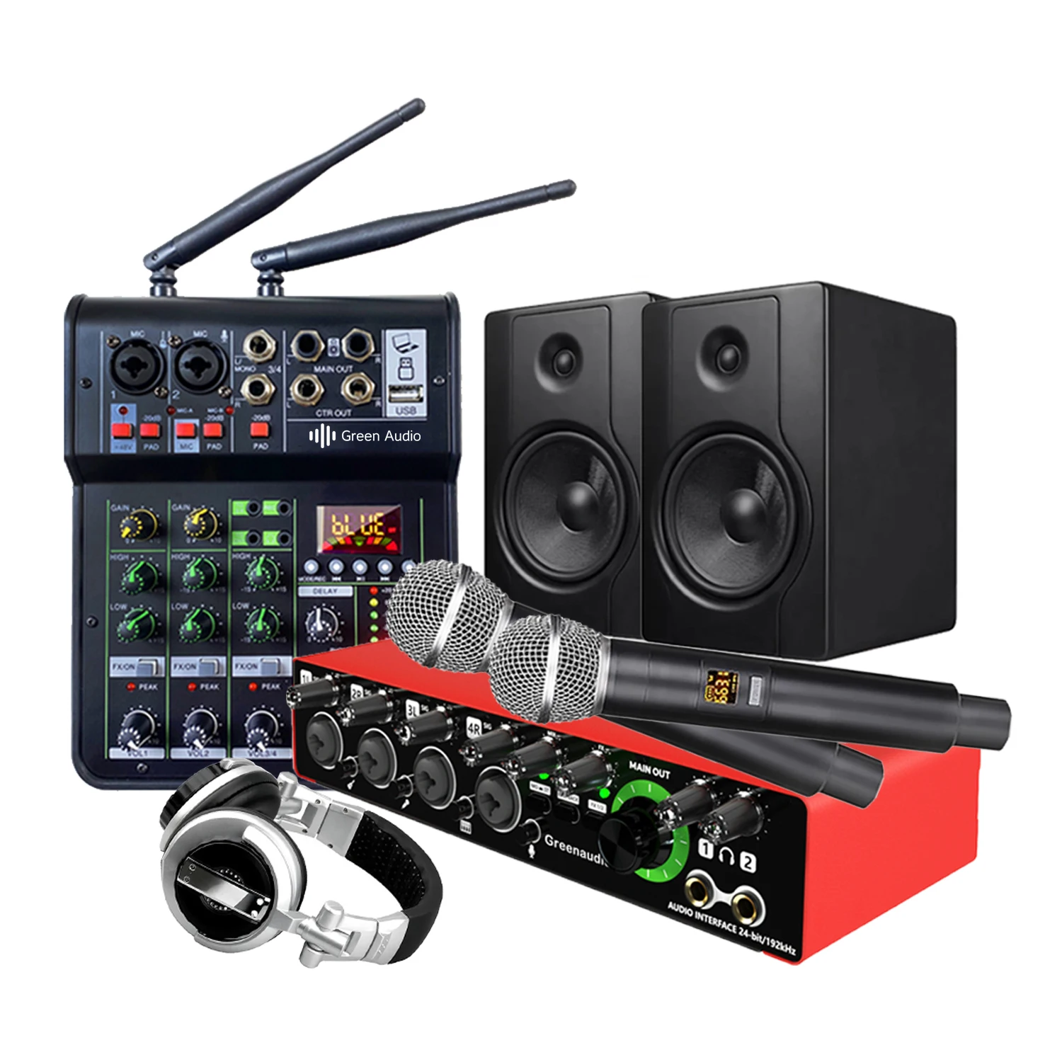 

Green audio Professional Music Home Studio Monitors Recording Mic Microphone Headphones Equipment Kit