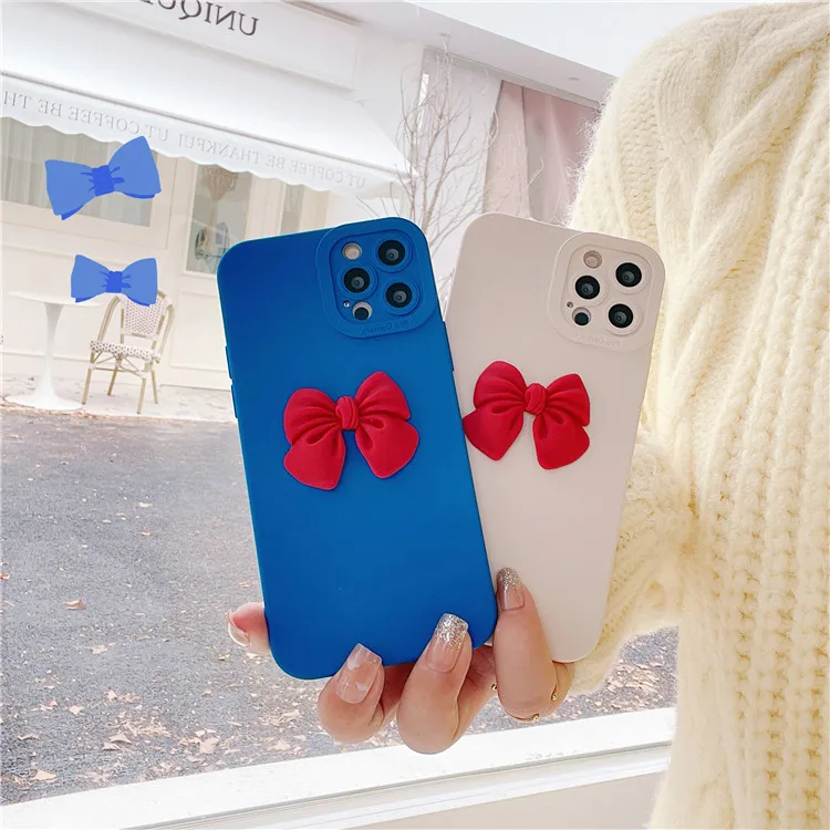 

Cute 3D Bow Phone Case For iPhone 12 11 Pro Xs Max XR X 7 8 Plus 12mini Fashion Candy Color Soft Cover