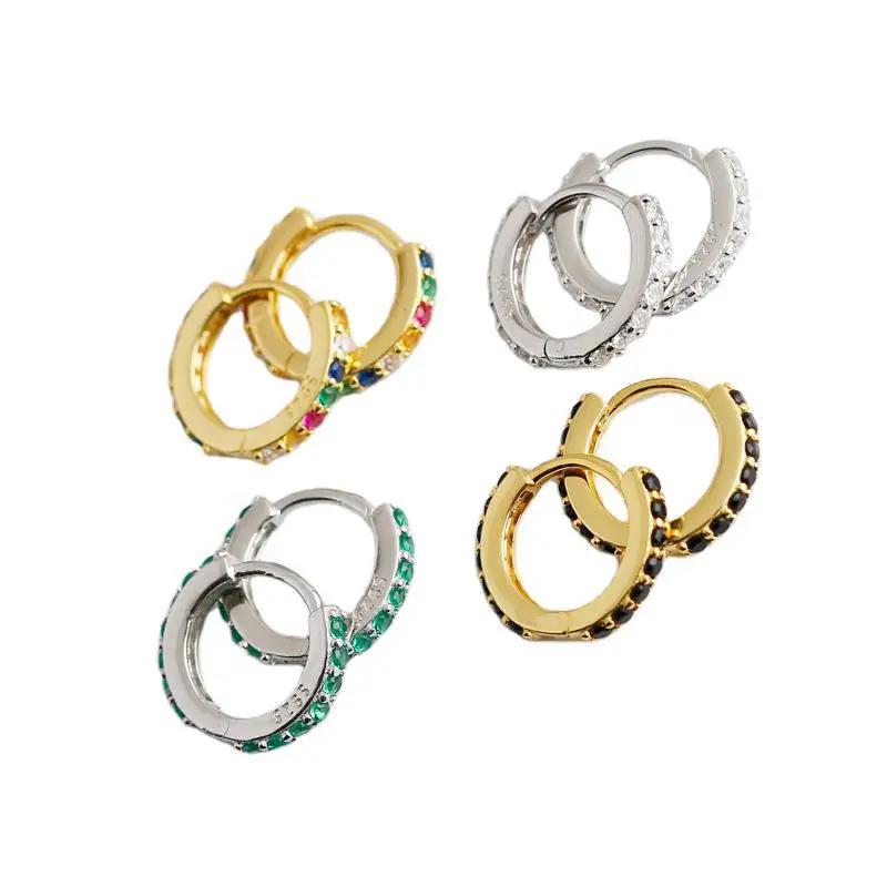 

Multi-color Zirconia Small Hoop Huggie Earrings Tiny Piercing Sterling Silver Rainbow Crystal Clip on Earrings