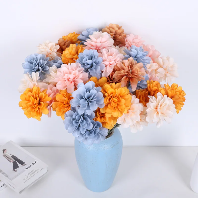 

High Quality Real Touch Faux Silk Flowers 3 Heads Artificial Dahlia Flower for Wedding Party Decor, Colorful