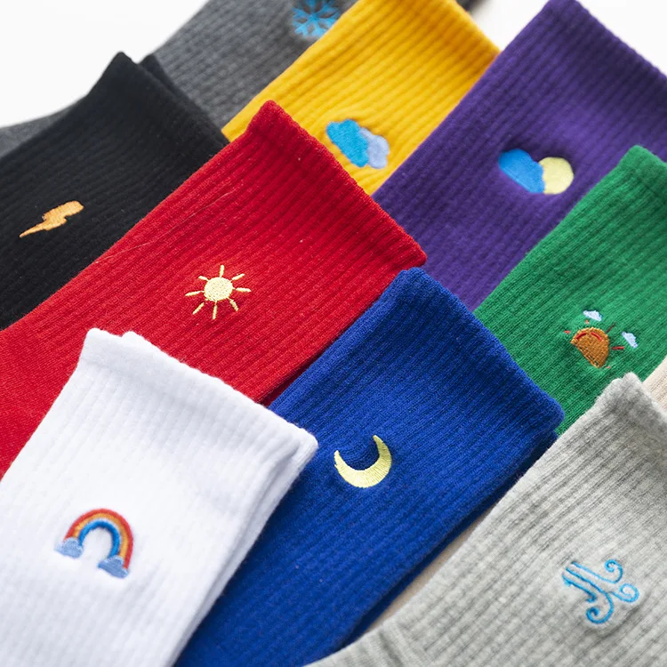 

2020 Autumn Fashion Colorful Socks Embroid Weather Pattern Ranibow Socks