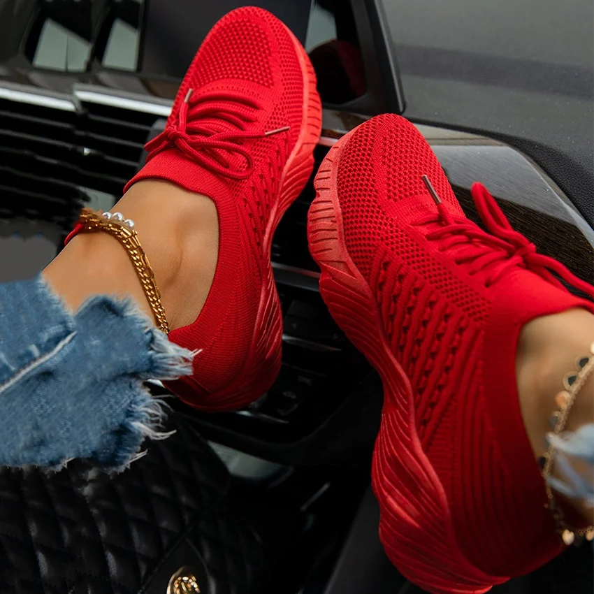 

Fashion Trend Mesh Breathable Front Lace-Up Closure Sneakers Soft Comfortable Low Cut Women's Tennis Shoes Casual Walking Shoes, White,red,black,grey,pink