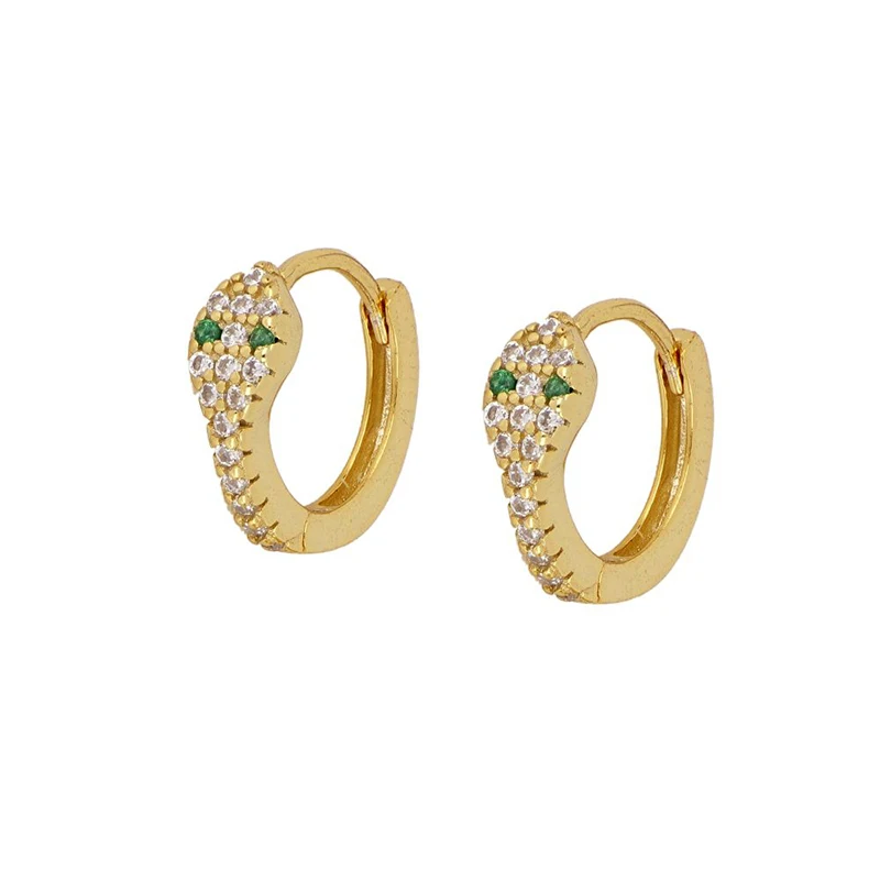 

Silver Jewelry S925 Sterling Silver Green Zircon Small Snake Hoop Earrings