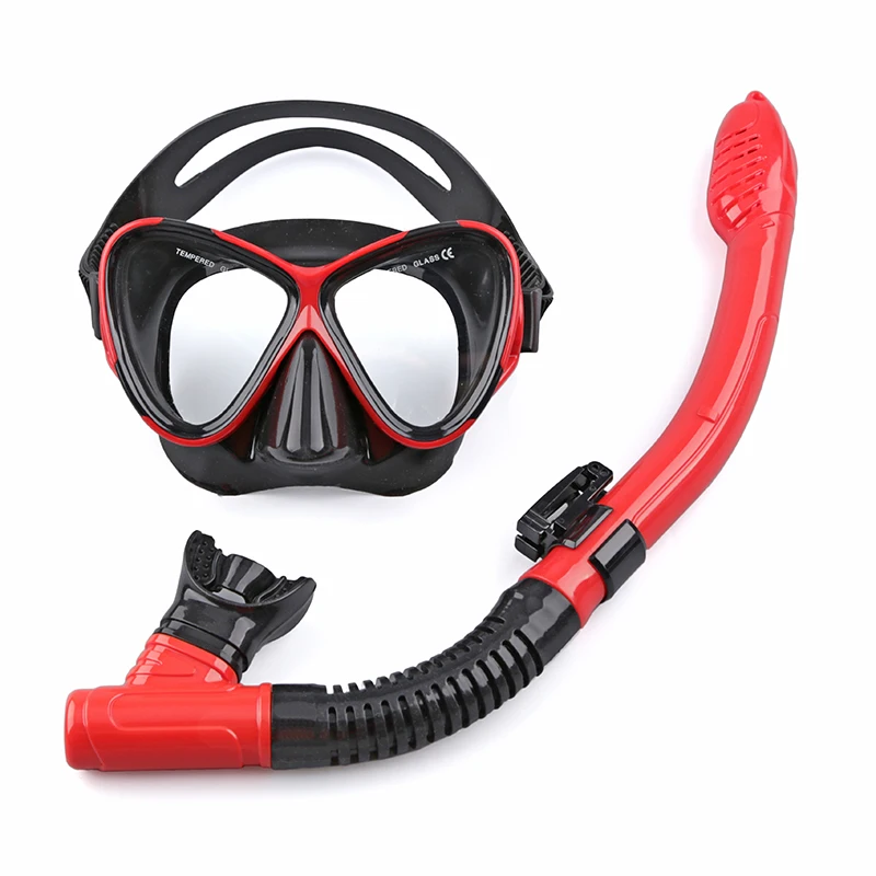 

big nose pocket tempered glass lens silicone skirt snorkeling scuba diving equipment goggles mask and snorkel set