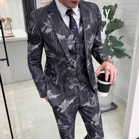 

Wholesale men's 3 piece suit formal business casual urban Groom Prom gentleman slim Jacquard custom pants suits set for man