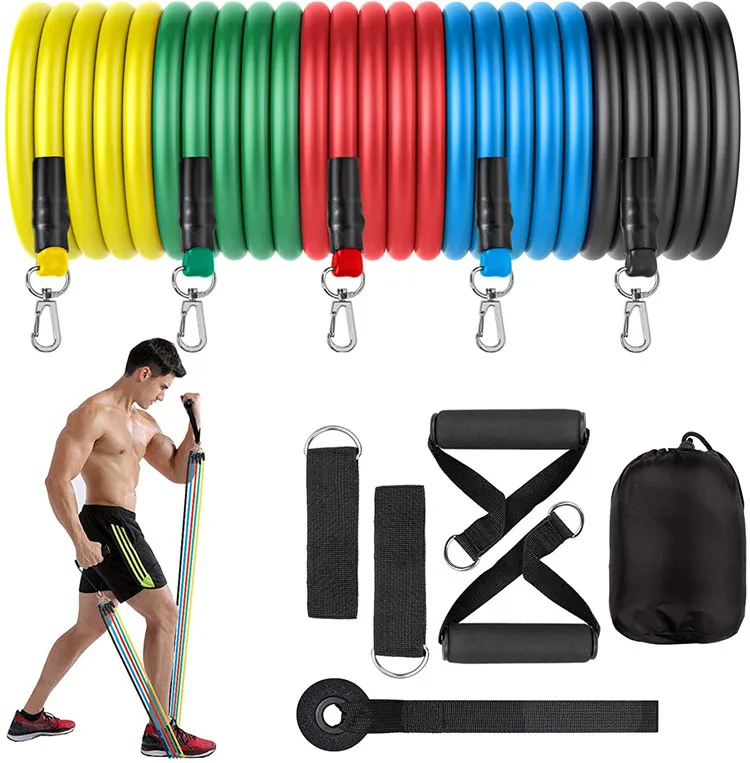 

Wholesale Customized Elastic Stretch Fitness Exercise Pull Up Body Building Accessories 11 Pcs Resistance Band Set, Customize color