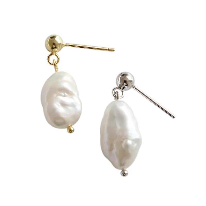 

S925 sterling silver earrings drop baroque pearl drop earing freshwater