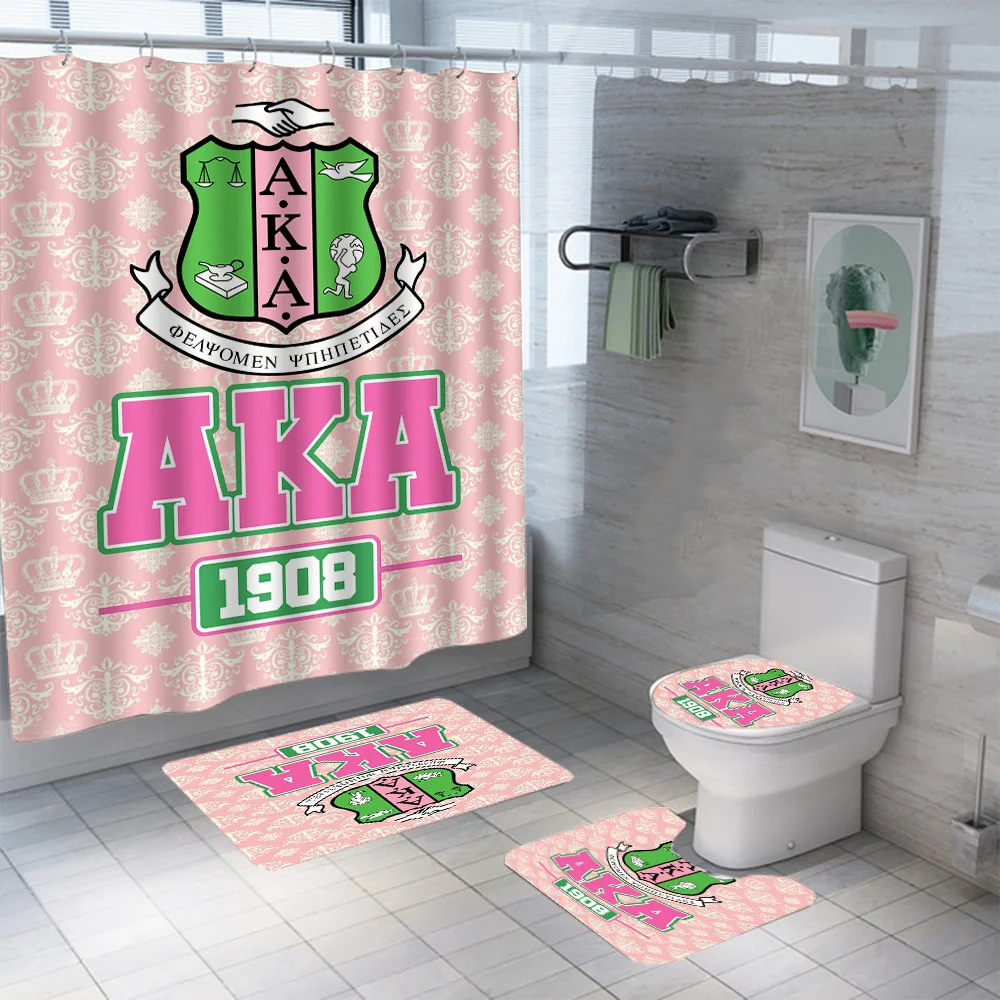 

60X70inch 4pcs a set Pink and Green shower curtain digital printing bathroom waterproof tapestry cross border for Organizations