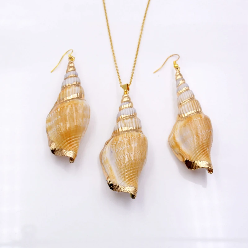 

Wholesale Factory stainless steel conch necklace shell gold plated seashell bohemian chain jewellery natural sets for women, Natural colors
