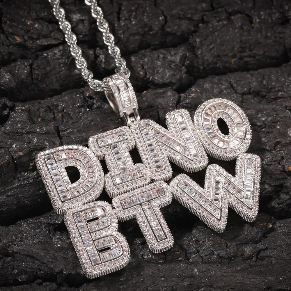 
HIP HOP Small CZ Baguette Letter Pendant Custom Name Necklace Women Rapper Connected Letter Pendant Jewelry 